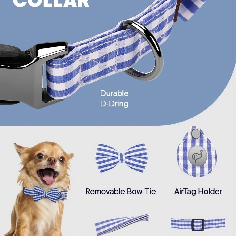 Tag Holder Case, Air Tag Pet Collar with Quick-Release Metal Buckle Blue Plaid M
